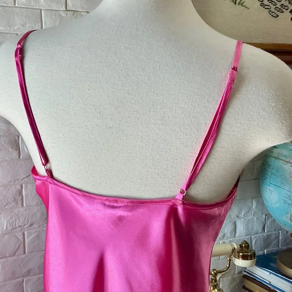 Vintage Linea Donatella Hot Pink Black Lace Satin Mini Slip Dress - Picture 7 of 11